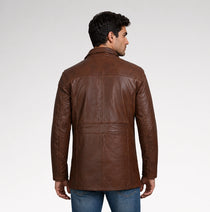 Tradizione Distressed Brown 3/4 Length Leather Coat