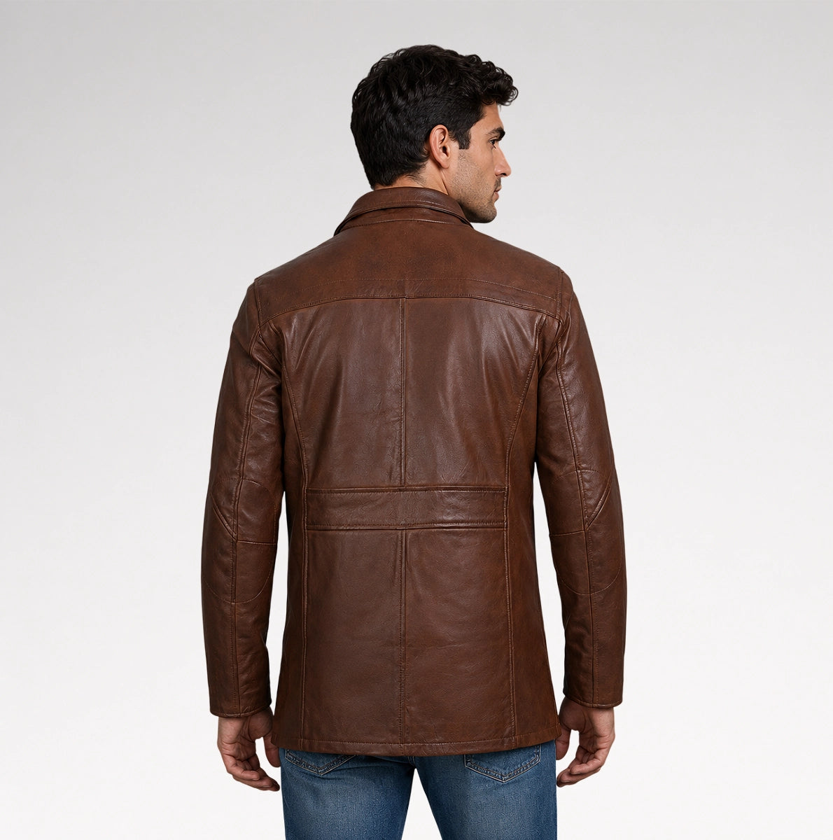 Tradizione Distressed Brown 3/4 Length Leather Coat