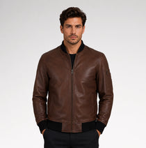 Grezzo Dark Brown Bomber Waxed Leather Jacket