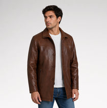 Tradizione Distressed Brown 3/4 Length Leather Coat