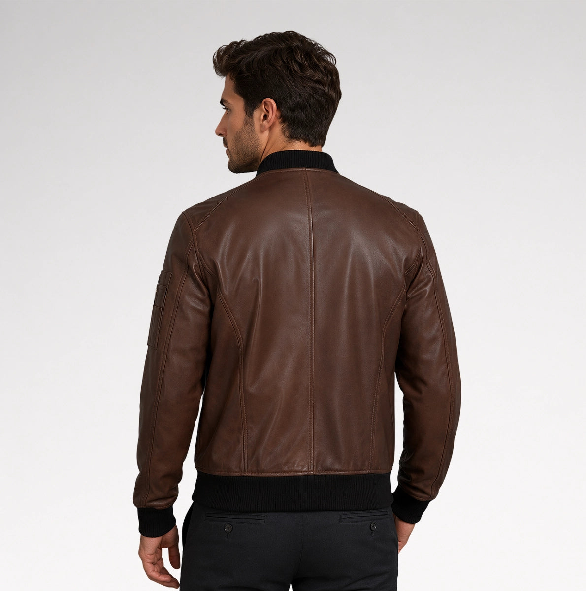 Grezzo Dark Brown Bomber Waxed Leather Jacket Secondary image