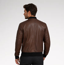 Grezzo Dark Brown Bomber Waxed Leather Jacket