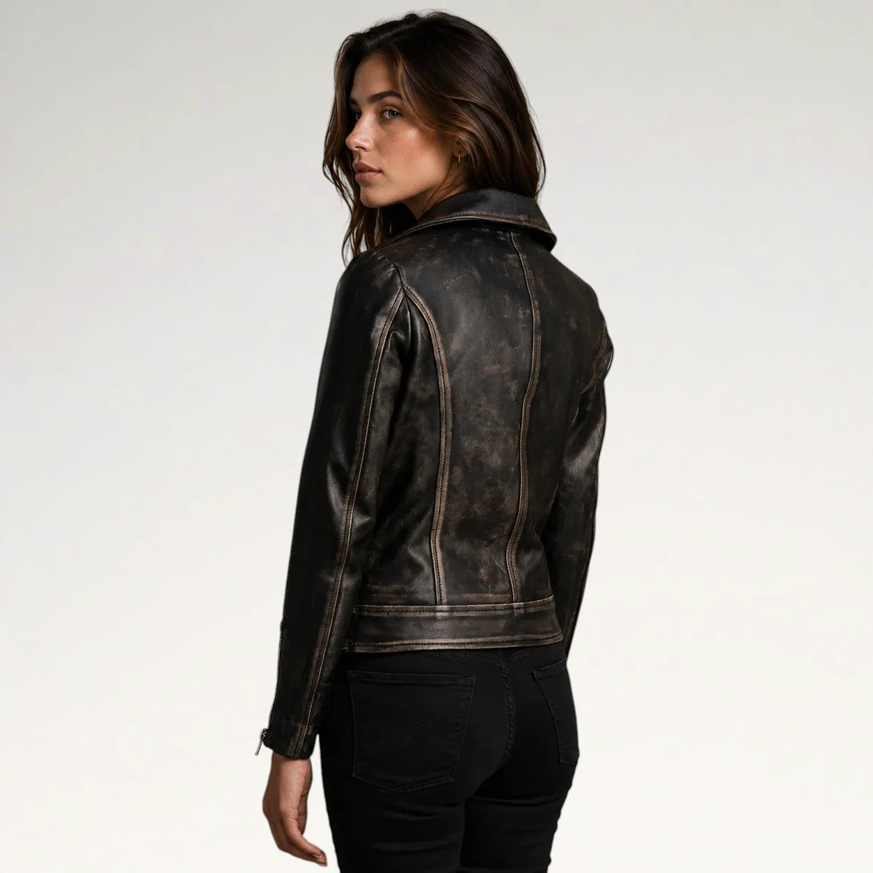 Bruciato Distressed Dark Brown Vintage Biker Leather Jacket Secondary image