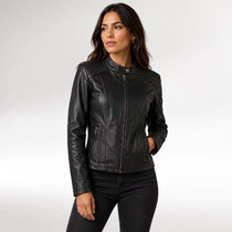 Veloce Black Slim Fit Cafe Racer Quilted Leather Jacket