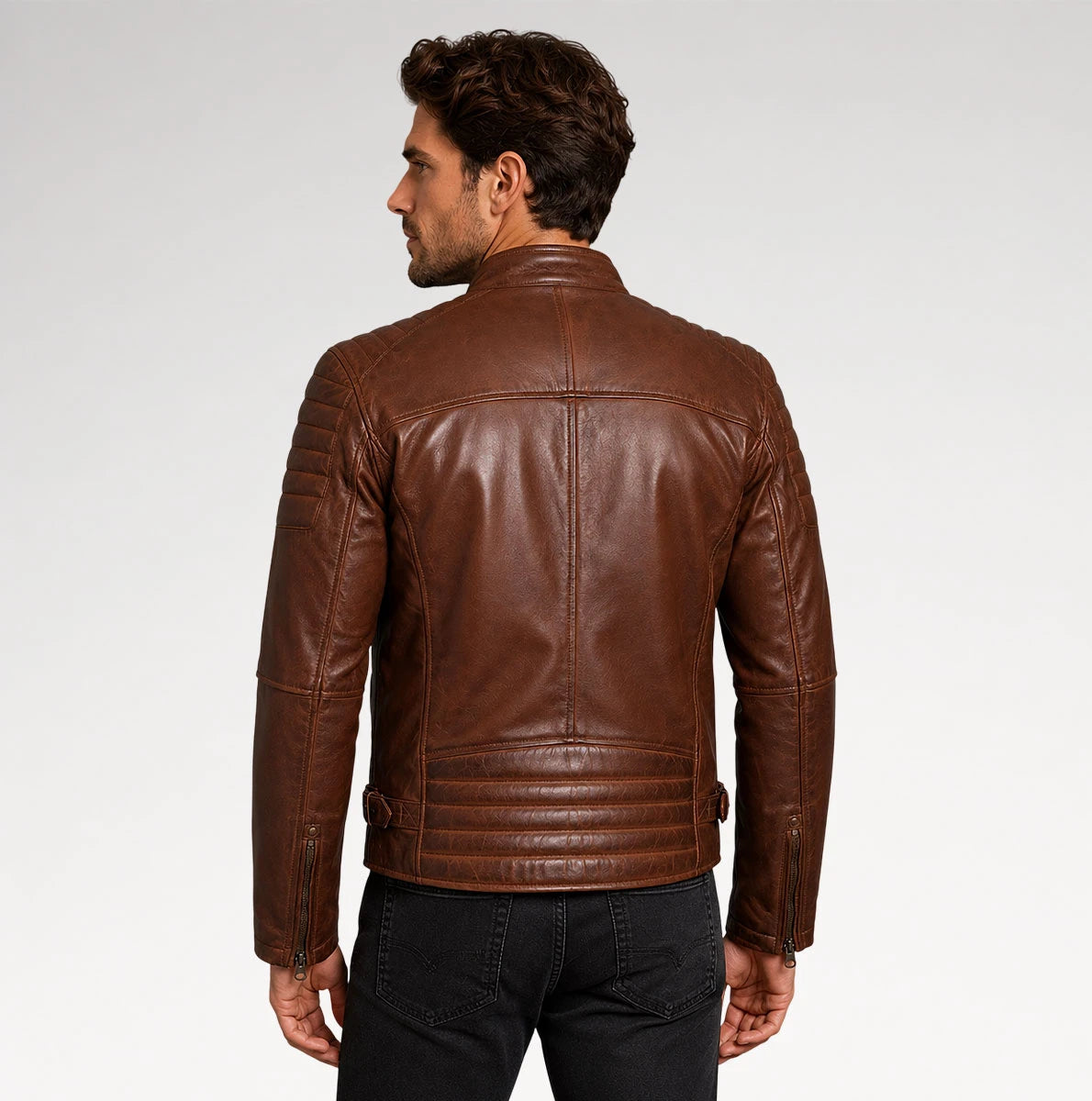 Caramé Cafe Racer Cognac Brown Leather Jacket Secondary image