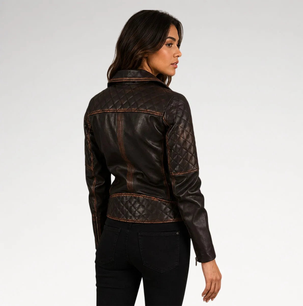 Carla Vintage Brown Quilted Biker Leather Jacket Secondary image