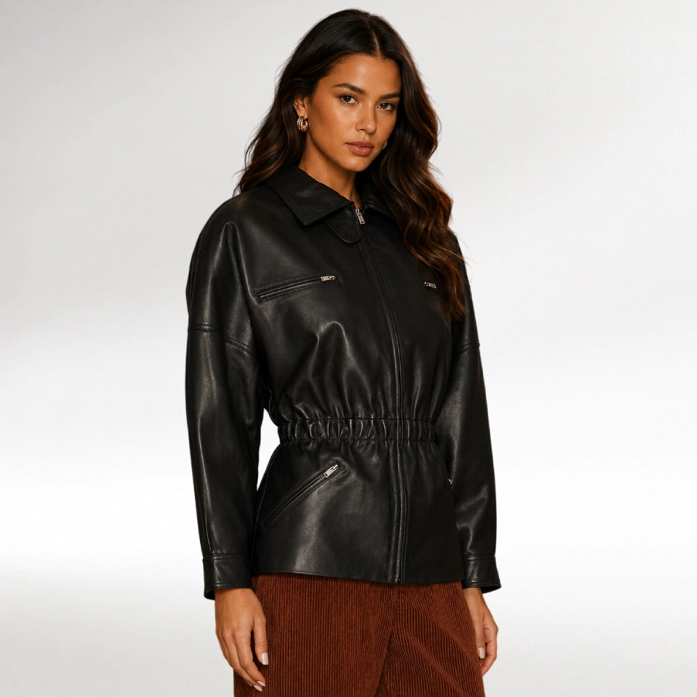 Sprezzatura Cinched Black Leather Jacket