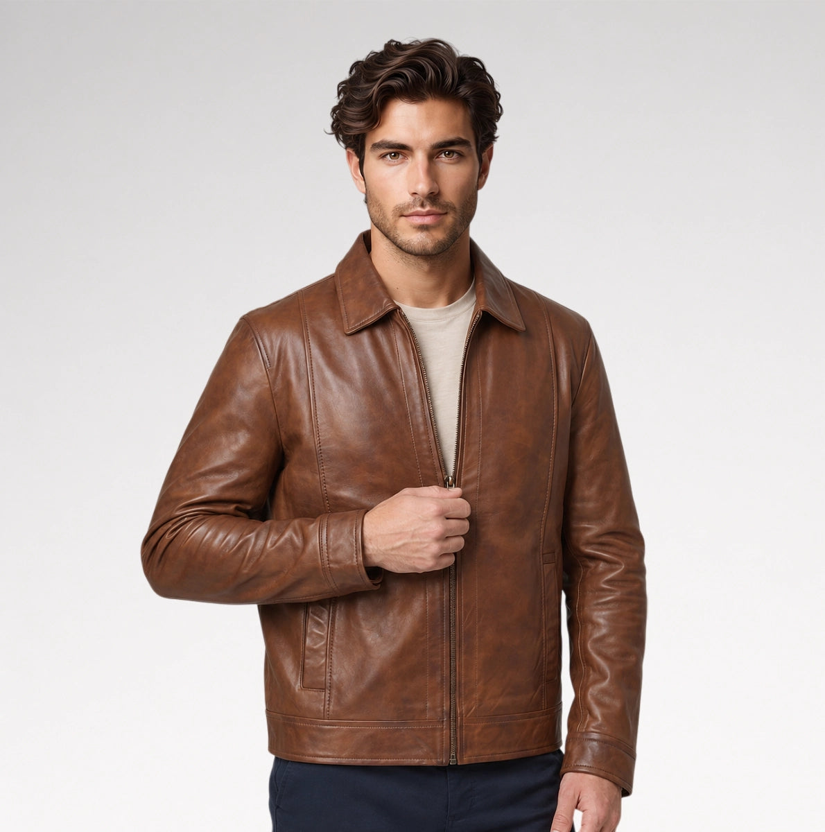 Bravo Distressed Brown Classic Leather Jacket Secondary image