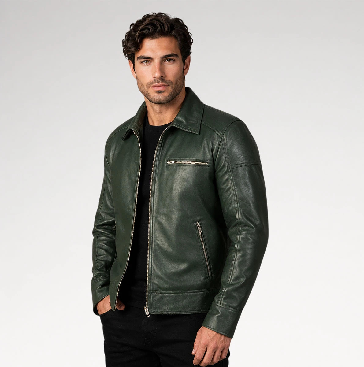 Corsa Green Biker Leather Jacket Secondary image