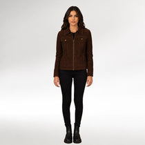 Moda Dark Brown Suede Trucker Jacket