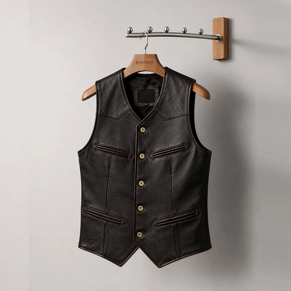 Men Vintage Dark Brown Leather Vest