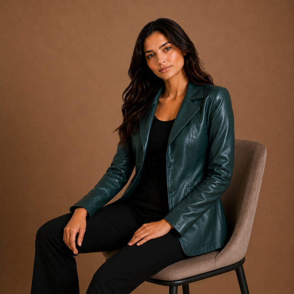 Women Cropped Sheepskin Leather Blazer