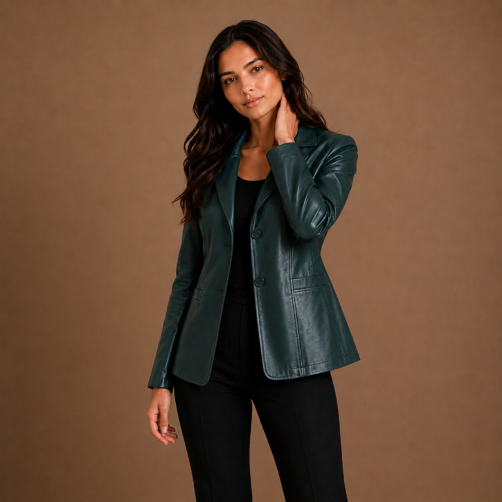 Women Cropped Sheepskin Leather Blazer