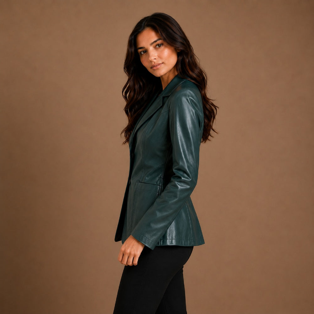 Women Cropped Sheepskin Leather Blazer