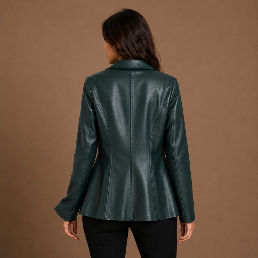 Women Cropped Sheepskin Leather Blazer