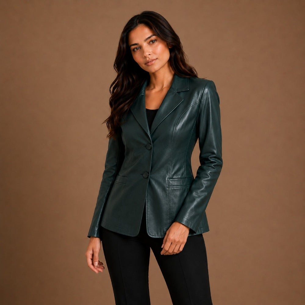 Women Cropped Sheepskin Leather Blazer