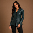 Women Cropped Sheepskin Leather Blazer