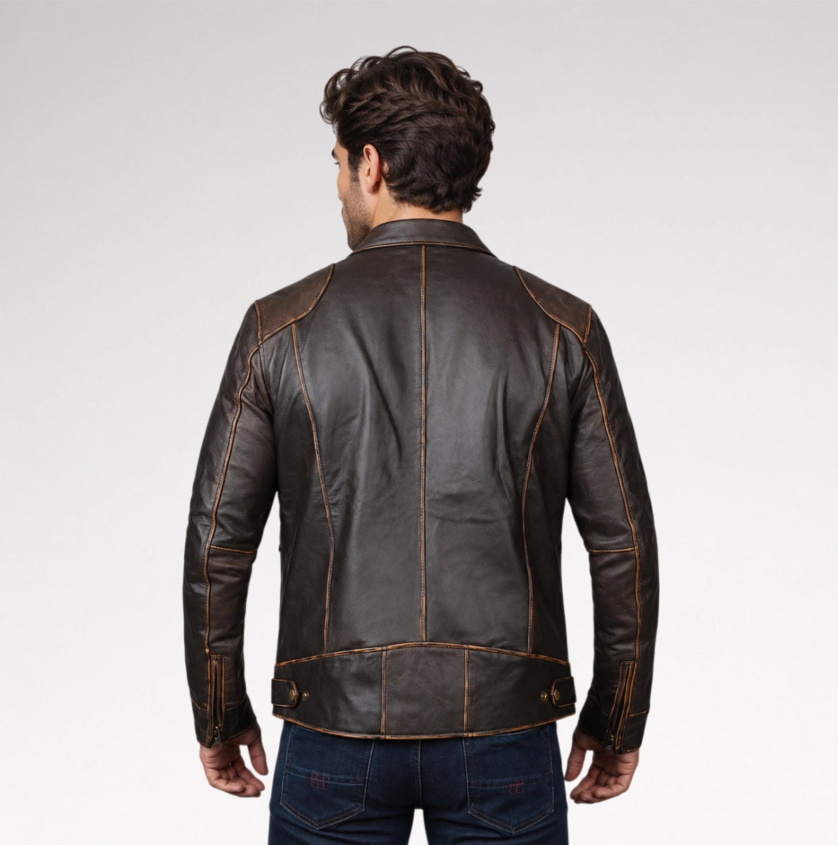 Marrone Dark Brown Cafe Racer Leather Jacket Secondary image