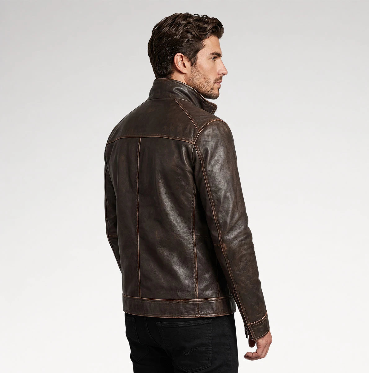 Delicato Brown Biker Leather Jacket Secondary image