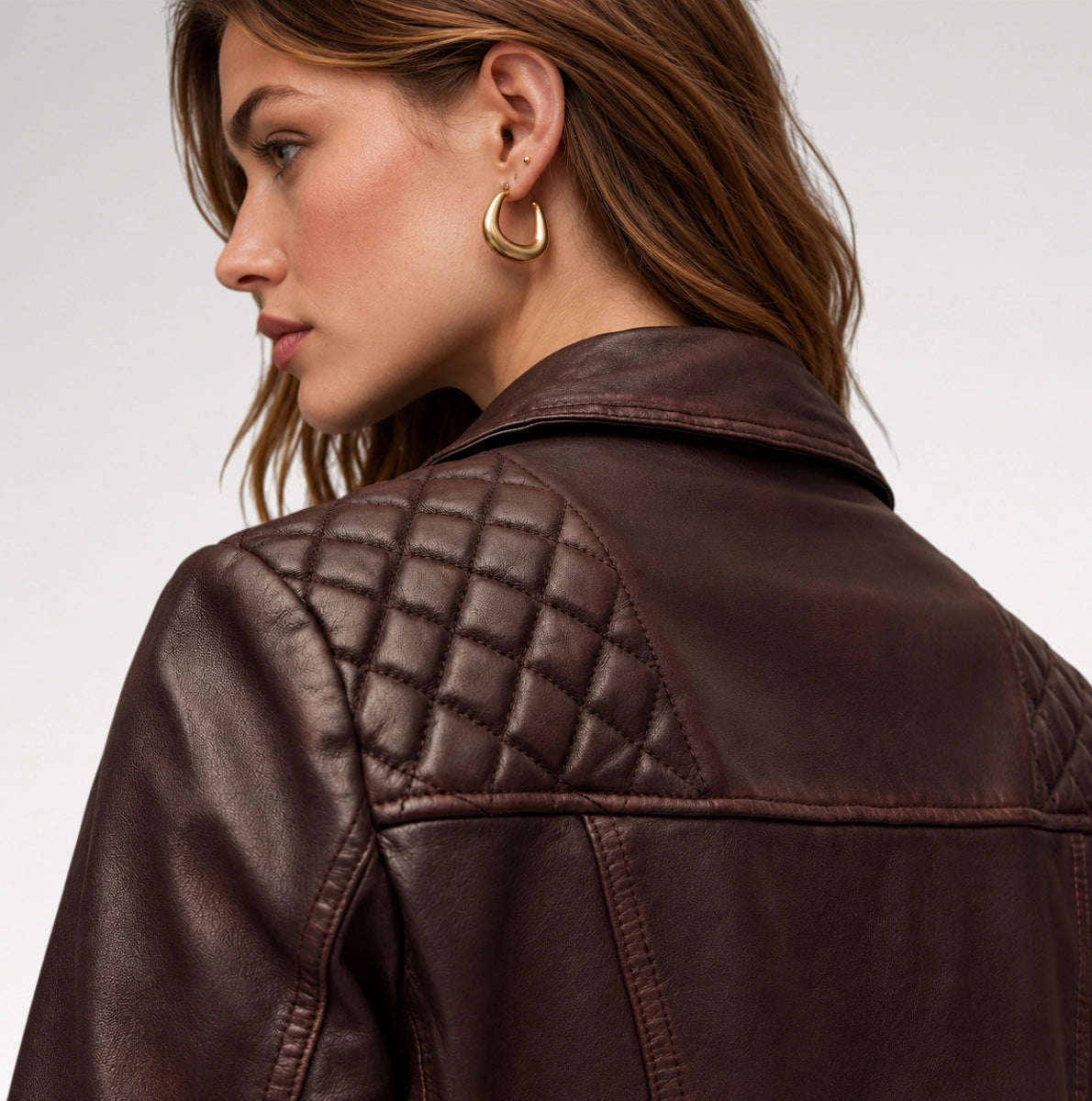Vinaccia Distressed Mahogany Red Quilted Biker Leather Jacket