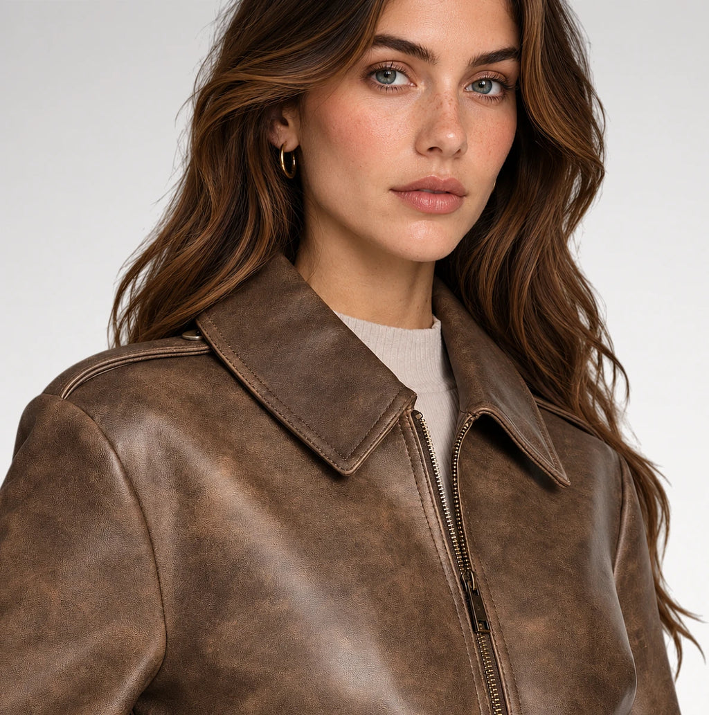 Finitura Distressed Brown Sheepskin Leather Jacket