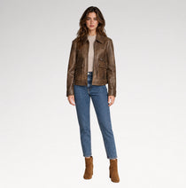 Finitura Distressed Brown Sheepskin Leather Jacket