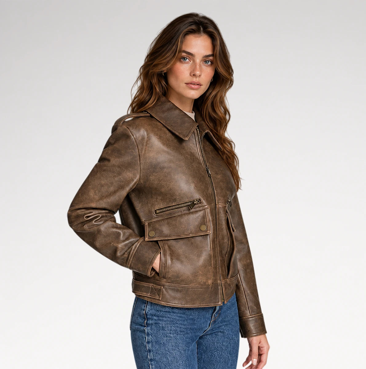 Finitura Distressed Brown Sheepskin Leather Jacket