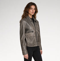Finitura Distressed Grey Sheepskin Leather Jacket