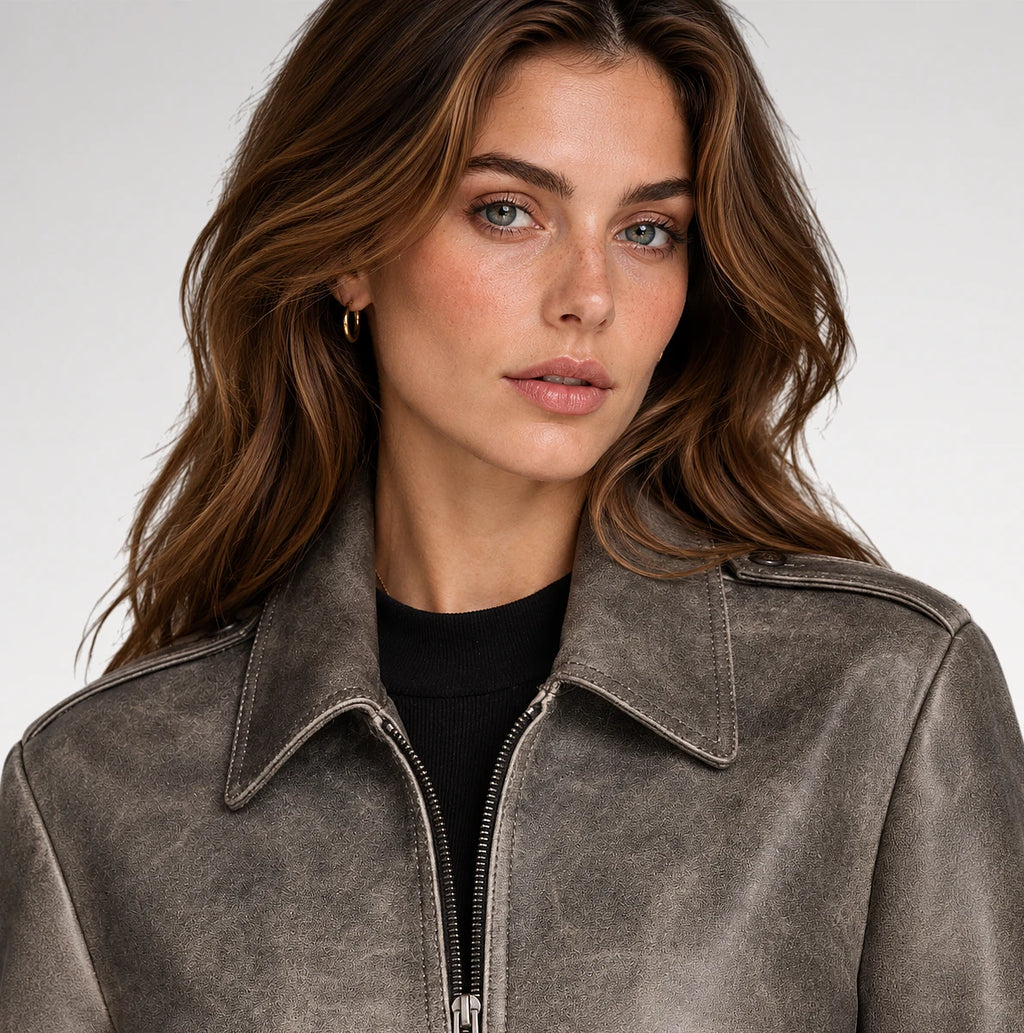 Finitura Distressed Grey Sheepskin Leather Jacket