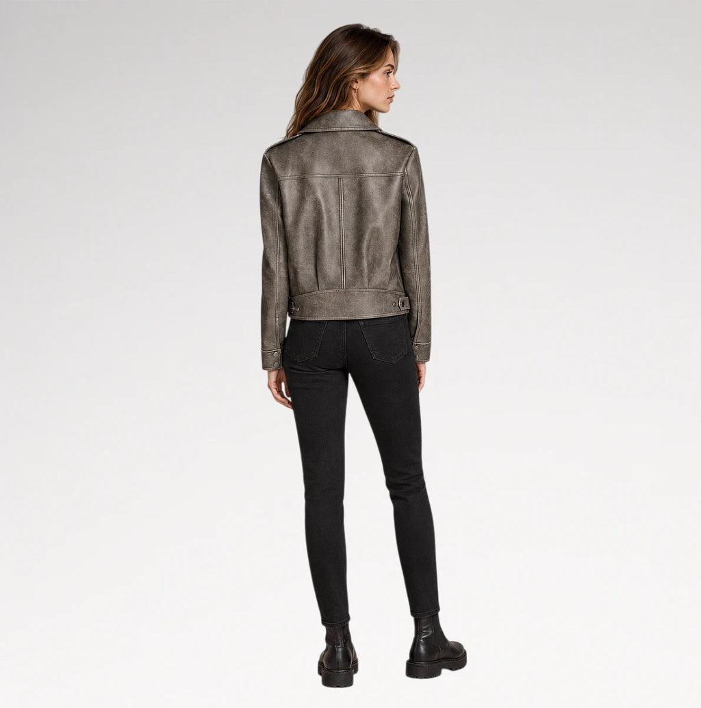 Finitura Distressed Grey Sheepskin Leather Jacket