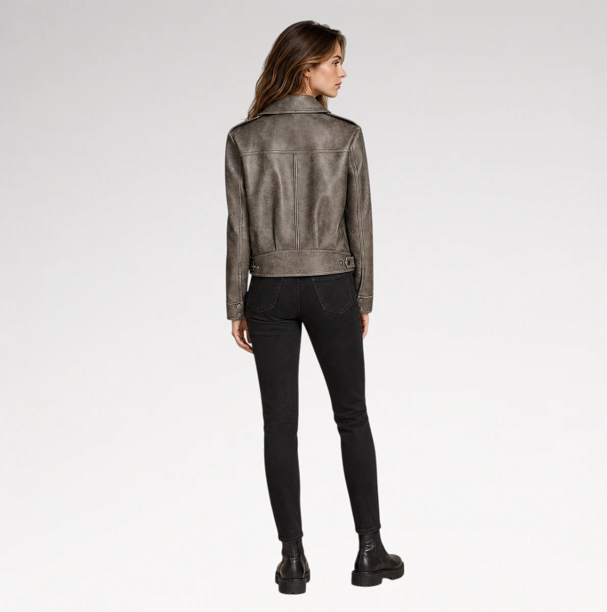 Finitura Distressed Grey Sheepskin Leather Jacket