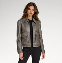 Finitura Distressed Grey Sheepskin Leather Jacket