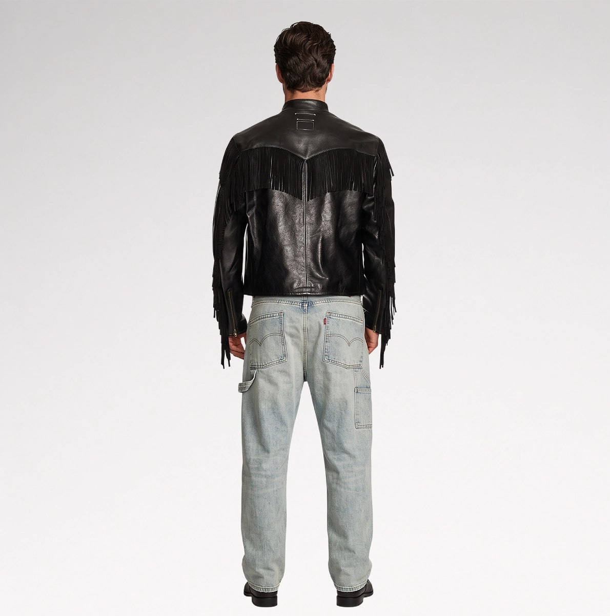 Signore Black Biker Fringes Leather Jacket Secondary image