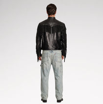 Signore Black Biker Fringes Leather Jacket