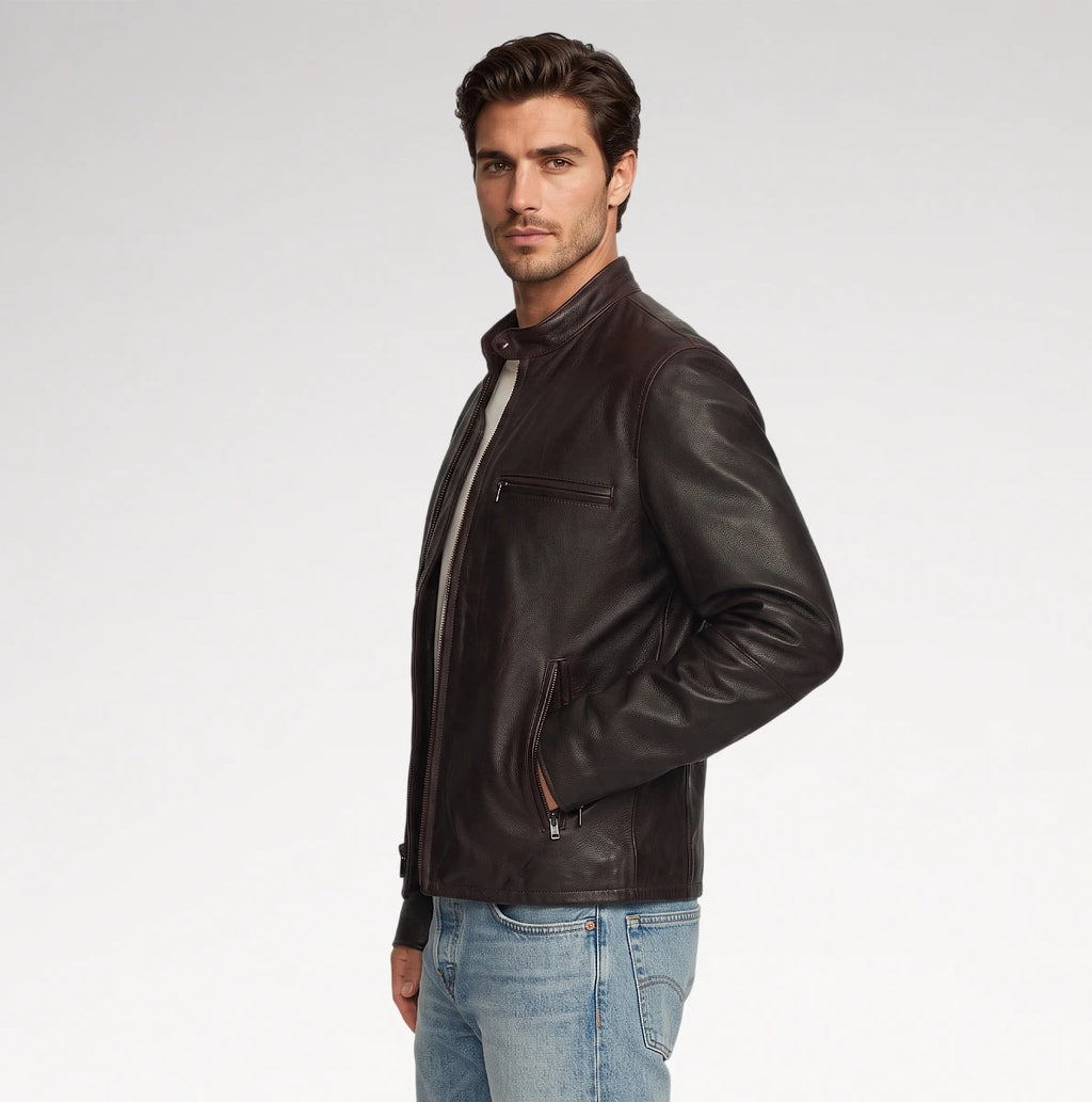 Giubbotto Dark Brown Cafe Racer Leather Jacket