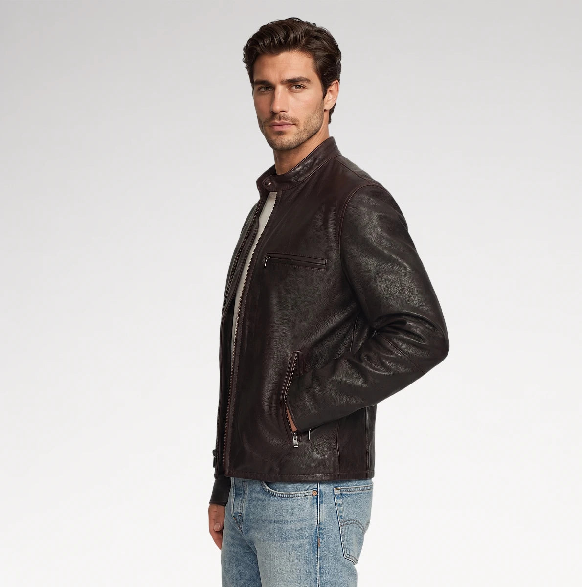 Giubbotto Dark Brown Cafe Racer Leather Jacket