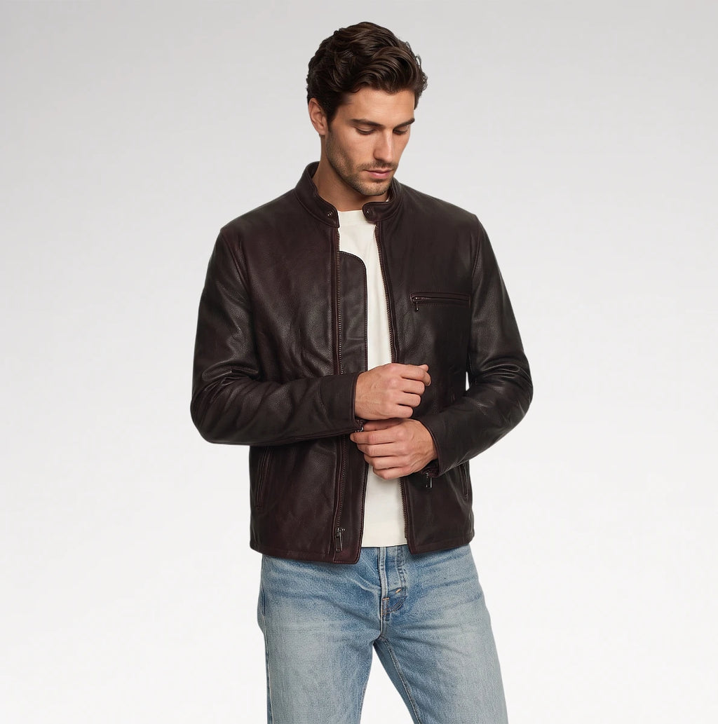 Giubbotto Dark Brown Cafe Racer Leather Jacket