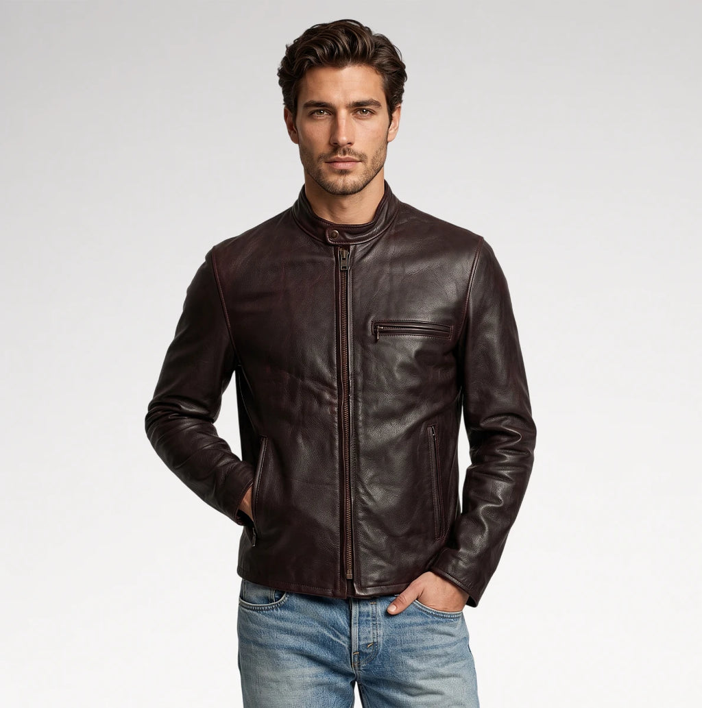 Giubbotto Dark Brown Cafe Racer Leather Jacket