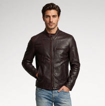 Giubbotto Dark Brown Cafe Racer Leather Jacket