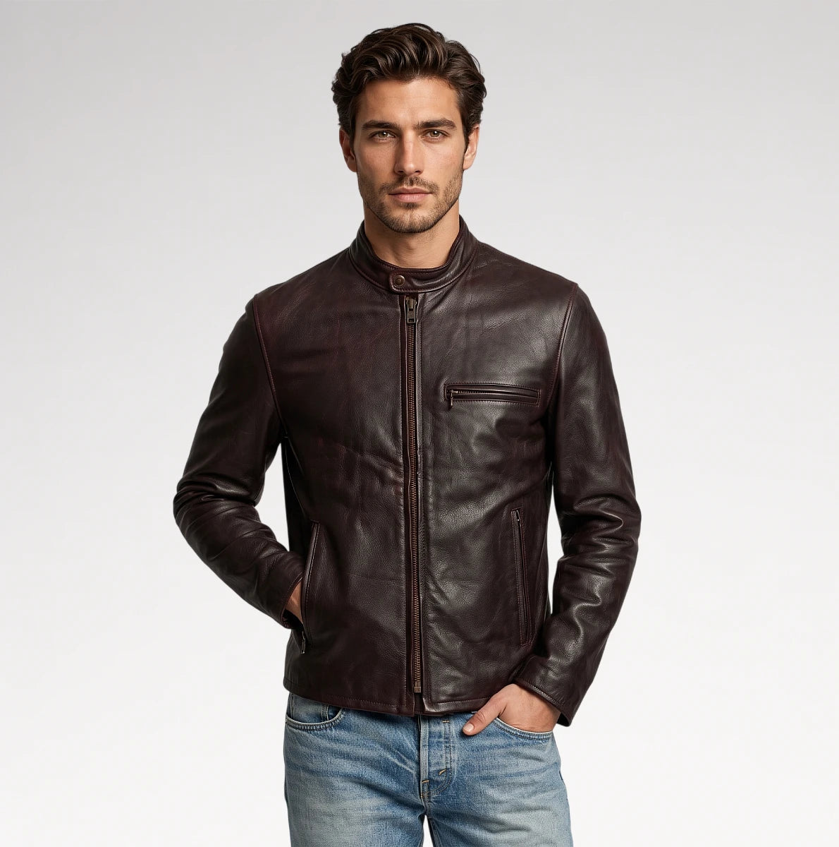 Giubbotto Dark Brown Cafe Racer Leather Jacket