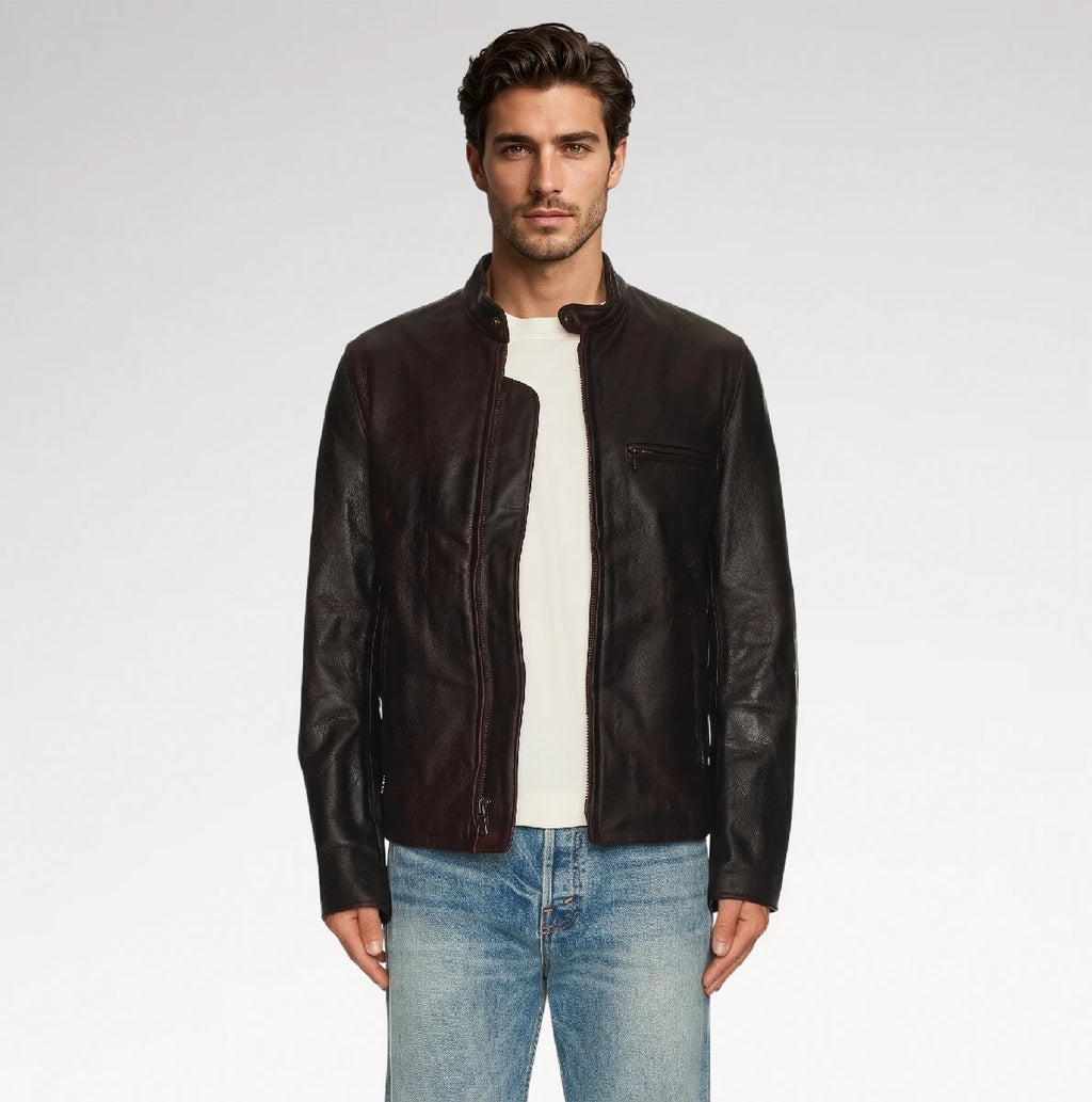 Giubbotto Dark Brown Cafe Racer Leather Jacket