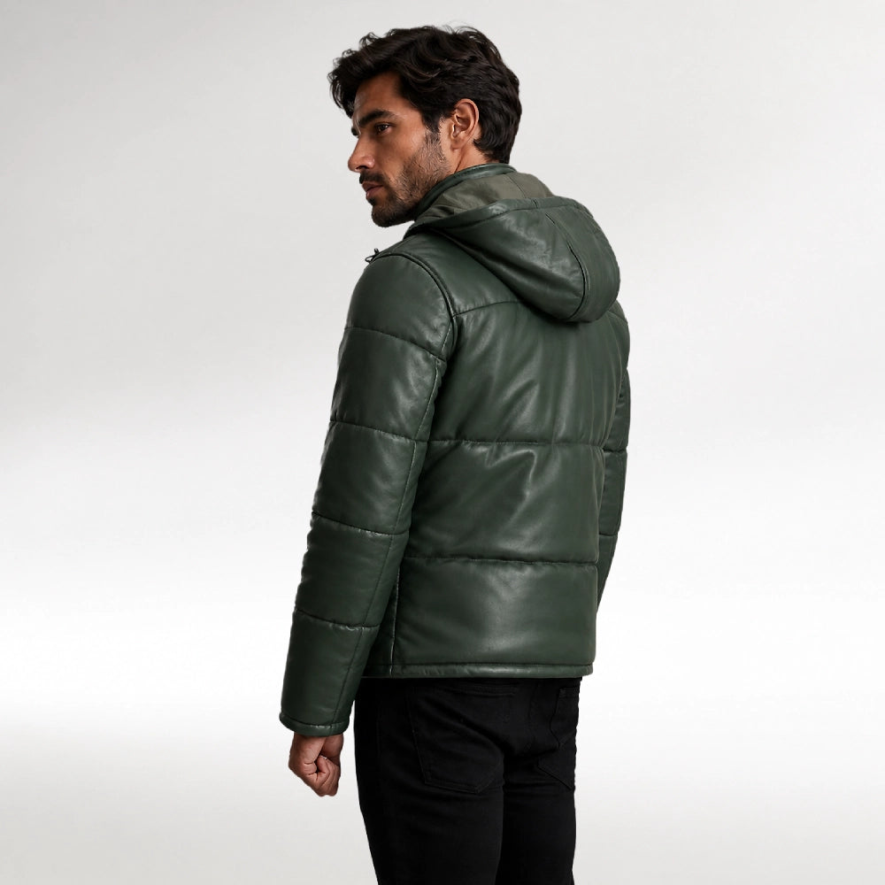Graham Green Hooded Puffer Leather Jacket