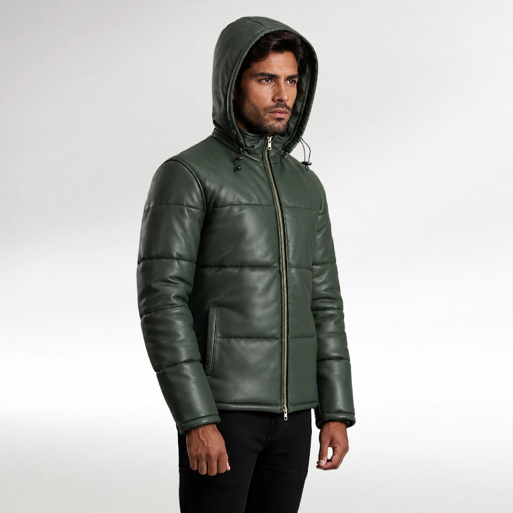 Graham Green Hooded Puffer Leather Jacket