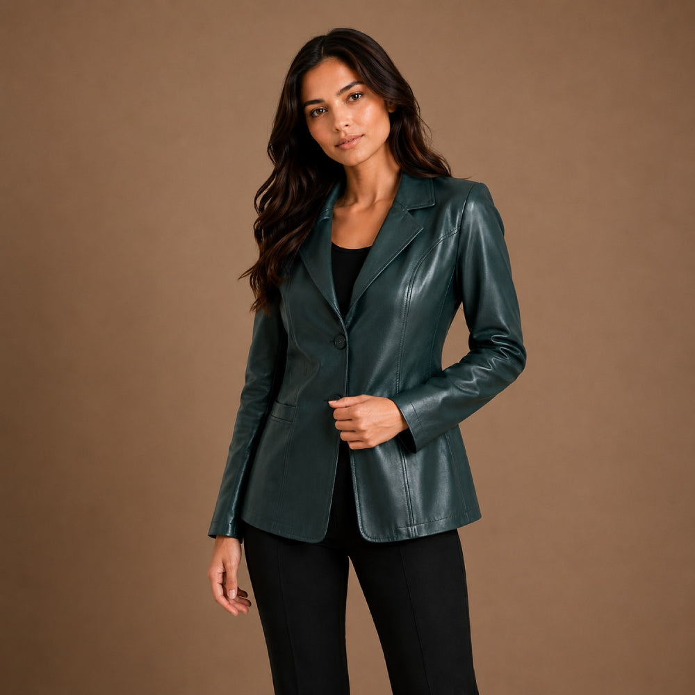 Women Cropped Sheepskin Leather Blazer