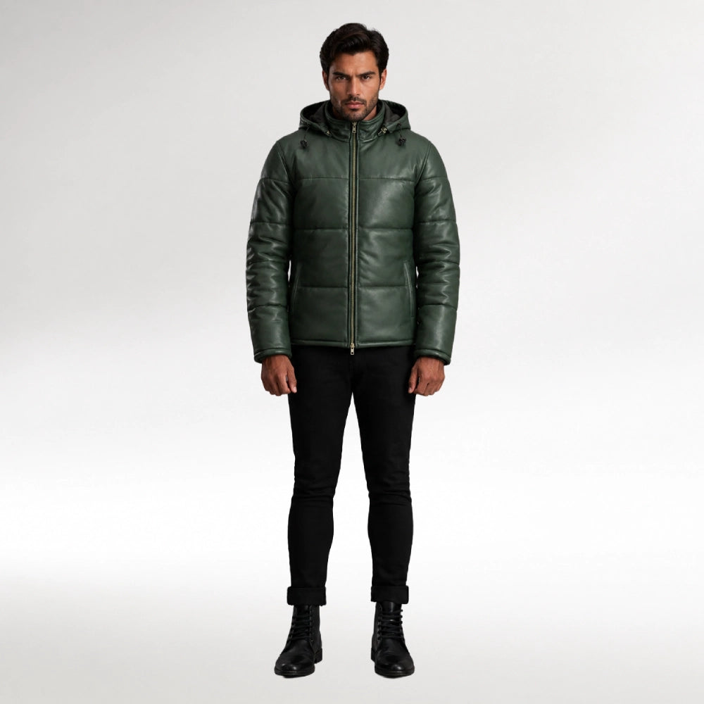 Graham Green Hooded Puffer Leather Jacket