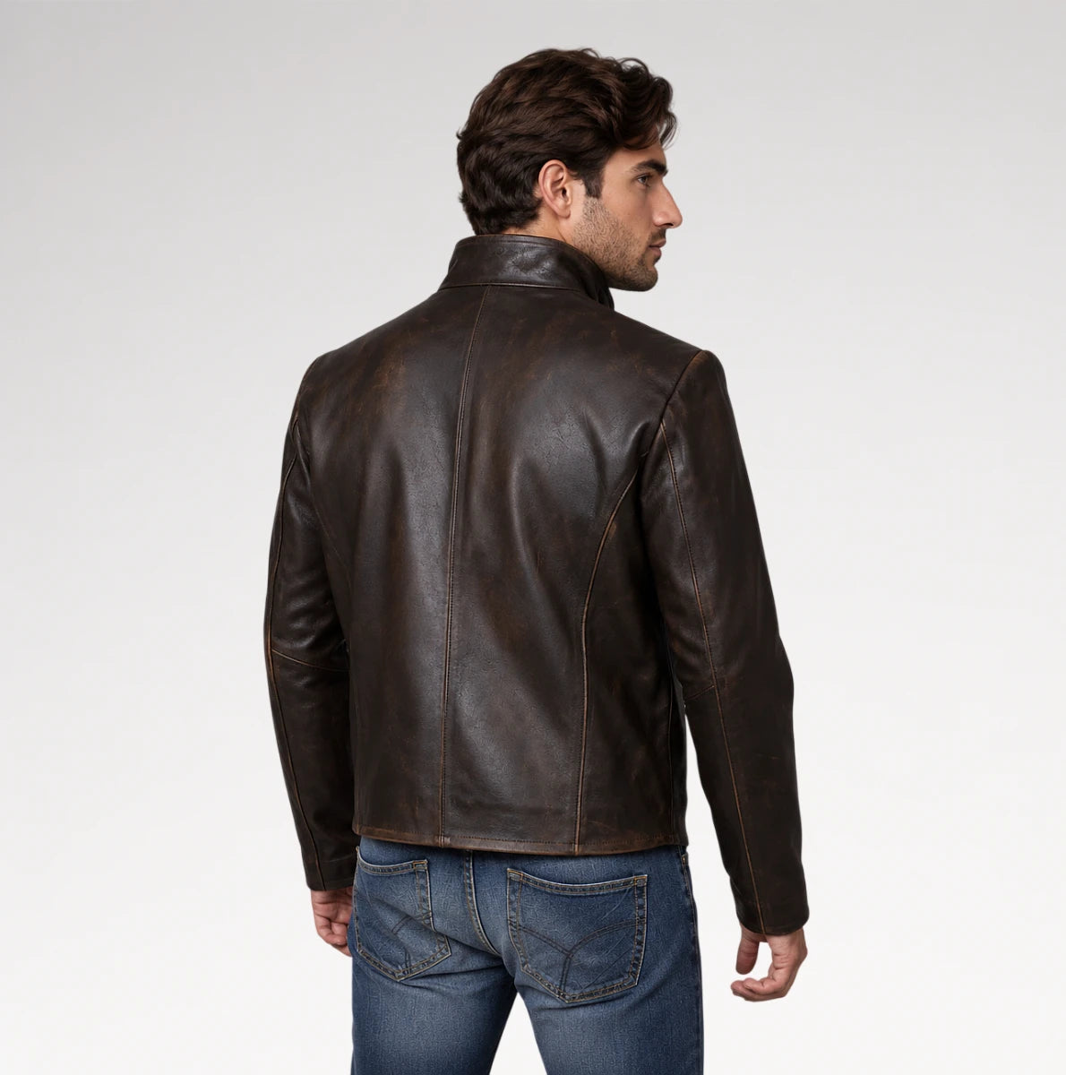 Imbottito Distressed Brown Leather Jacket Secondary image