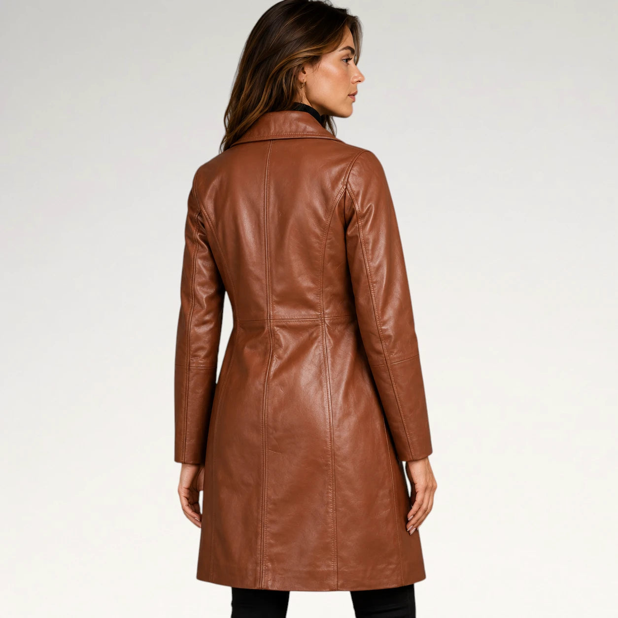 Isabella Brown Single Breasted Leather Coat Secondary image