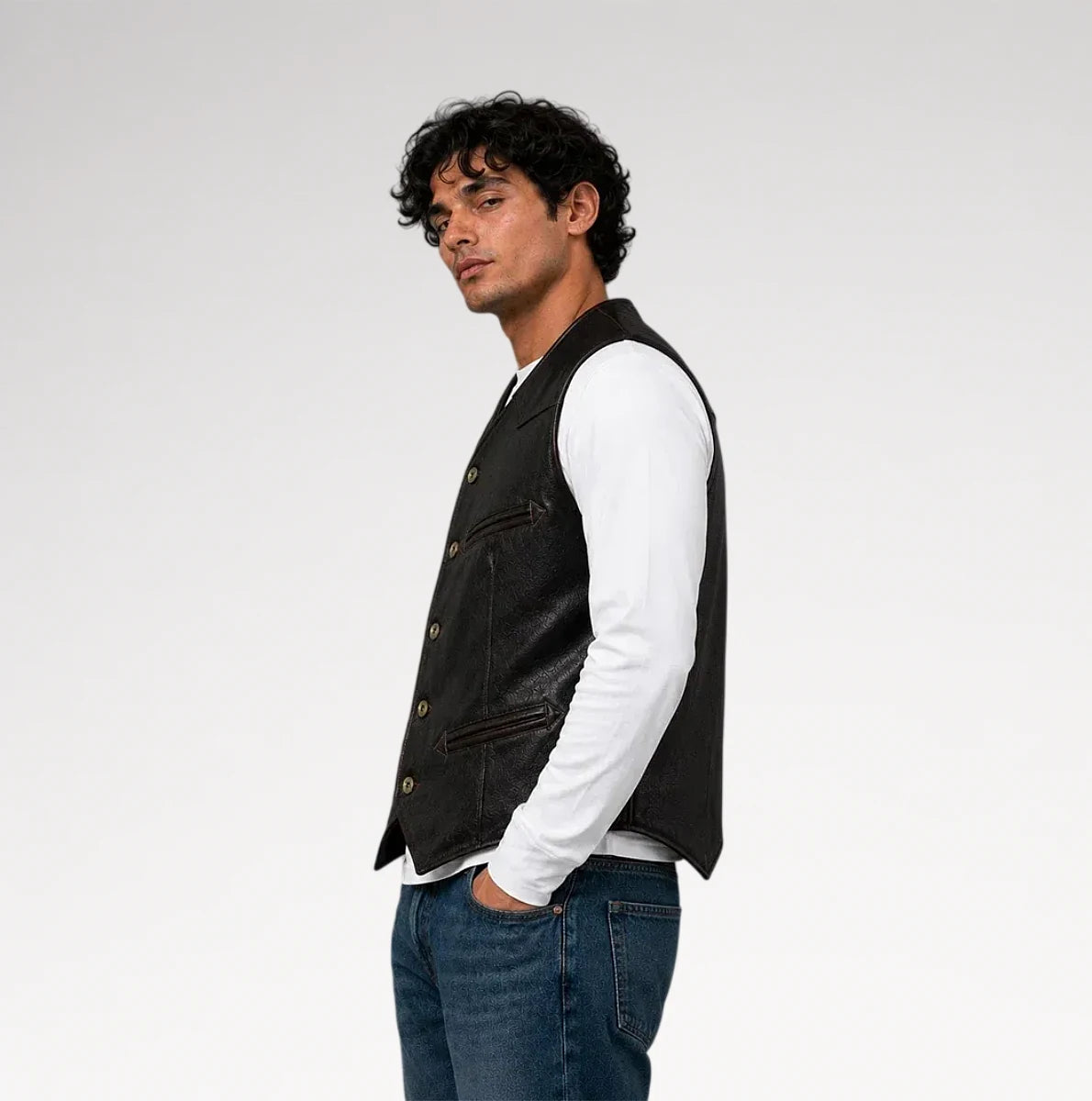 Torino Distressed Vintage Dark Brown Cowhide Leather Vest Secondary image