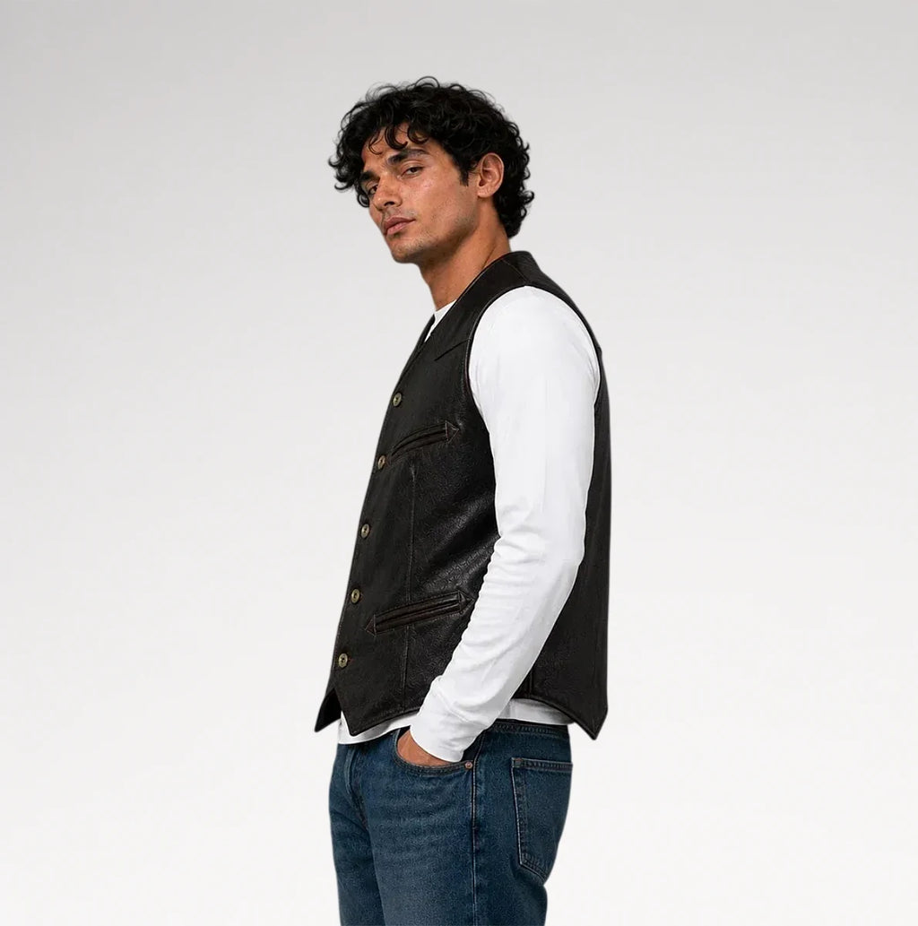 Torino Distressed Vintage Dark Brown Cowhide Leather Vest