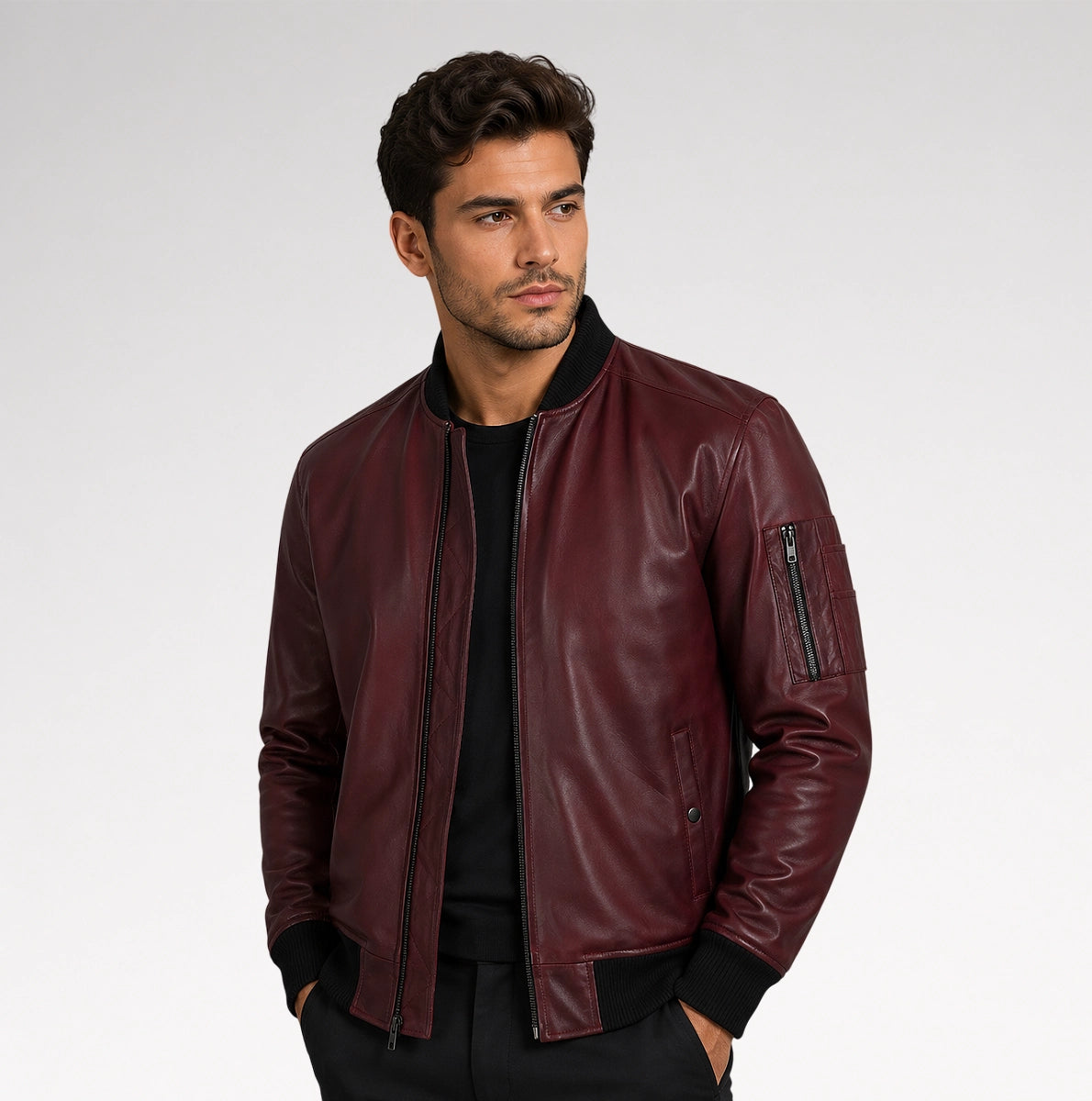 Grezzo Burgundy Bomber Waxed Leather Jacket